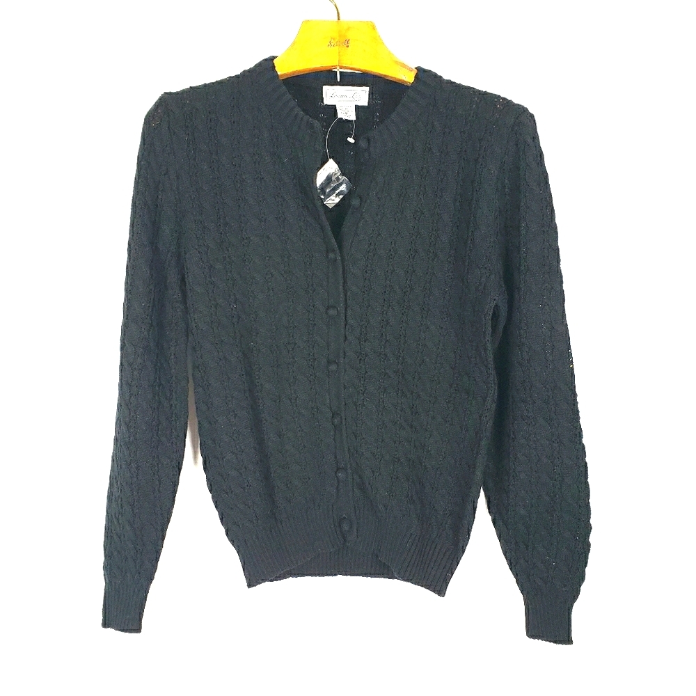Vtg Black Cable Knit Long Sleeve Sweater M